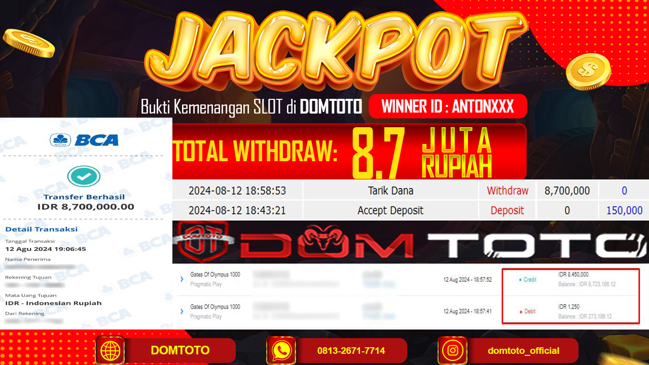JACKPOT SLOT OLYMPUS 1000 12 AGUSTUS 2024